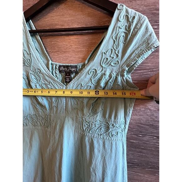 GRETTY ZUEGER womens size S embroidered Cotton Teal maxi dress Boho Cottagecore - Picture 3 of 10